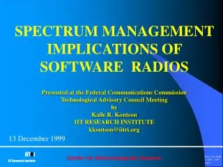 SPECTRUM MANAGEMENT IMPLICATIONS OF SOFTWARE RADIOS