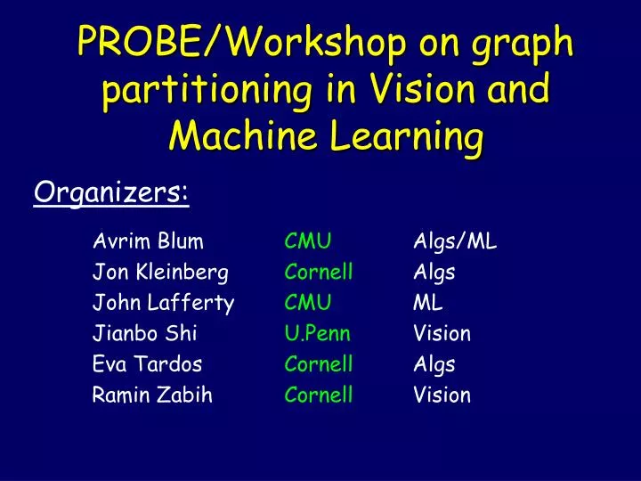 probe workshop on graph partitioning in vision and machine learning