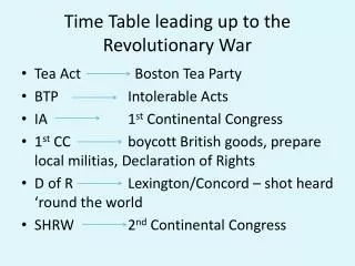 time table leading up to the revolutionary war