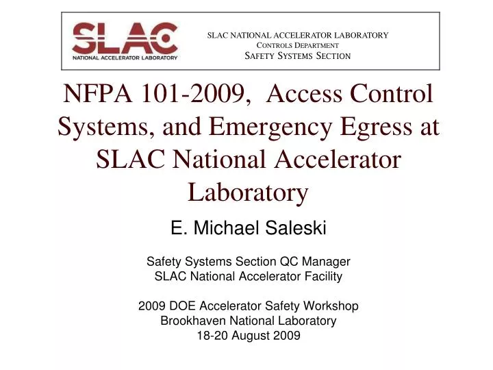 nfpa 101 2009 access control systems and emergency egress at slac national accelerator laboratory