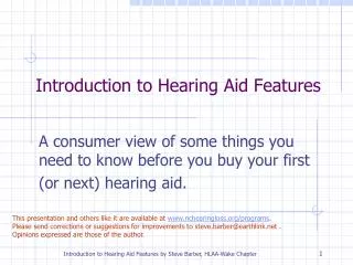 Introduction to Hearing Aid Features