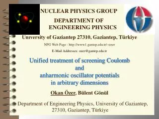 NUCLEAR PHYSICS GROUP DEPARTMENT OF ENGINEERING PHYSICS