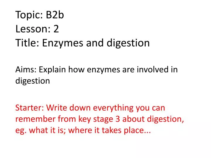 topic b2b lesson 2 title enzymes and digestion