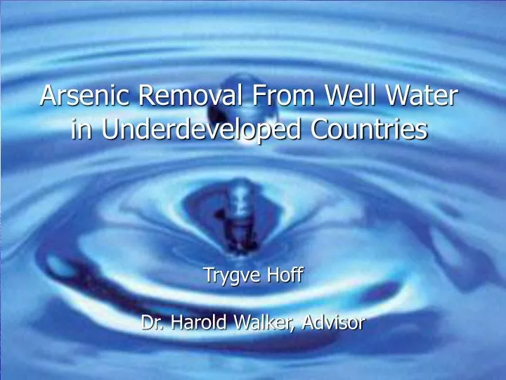 arsenic removal from well water in underdeveloped countries