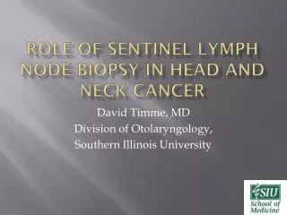 Role of Sentinel Lymph Node biopsy in head and neck cancer