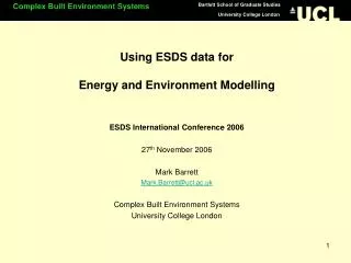 Using ESDS data for Energy and Environment Modelling