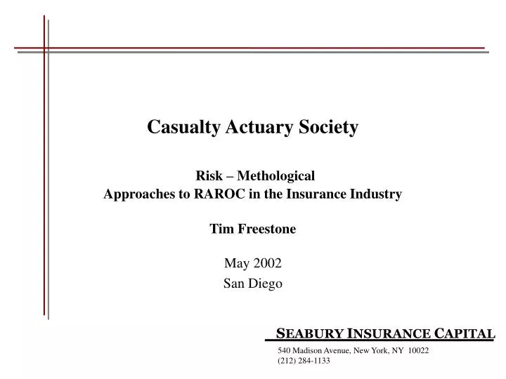 casualty actuary society risk methological approaches to raroc in the insurance industry