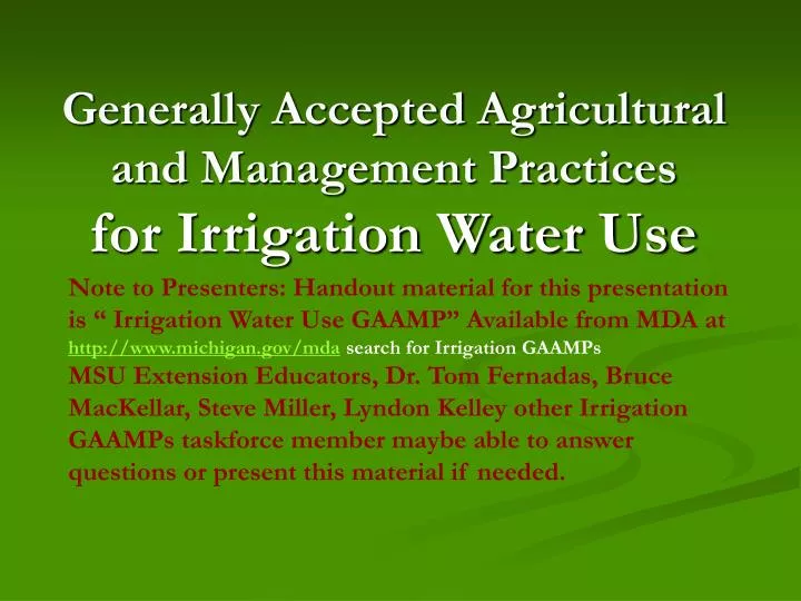 generally accepted agricultural and management practices for irrigation water use