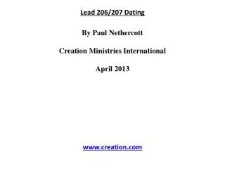 Lead 206/207 Dating By Paul Nethercott Creation Ministries International April 2013