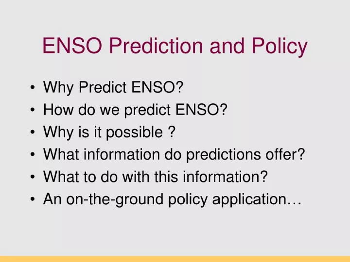 enso prediction and policy