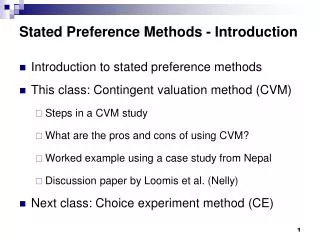 Stated Preference Methods - Introduction