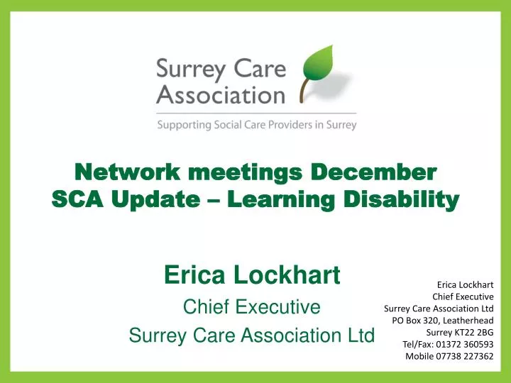 network meetings december sca update learning disability