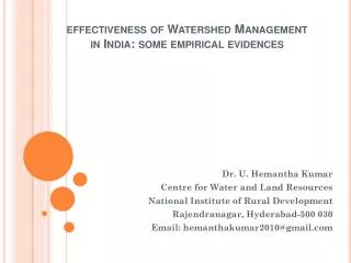 effectiveness of Watershed Management in India: some empirical evidences