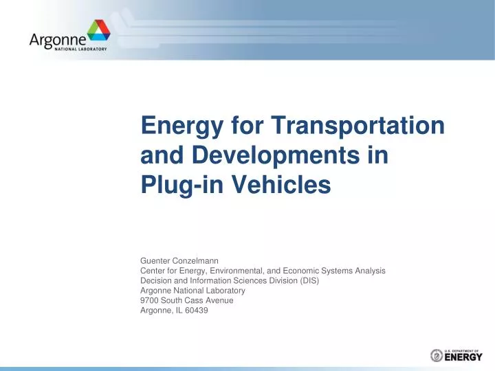 energy for transportation and developments in plug in vehicles