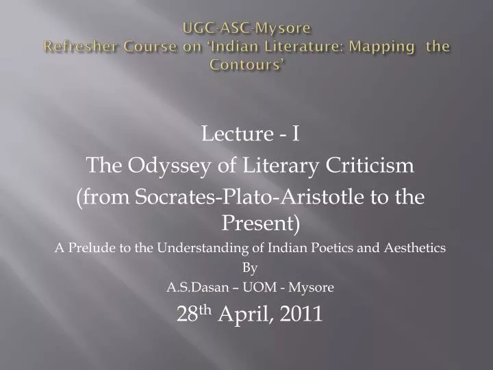 ugc asc mysore refresher course on indian literature mapping the contours