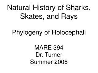 Natural History of Sharks, Skates, and Rays Phylogeny of Holocephali MARE 394 Dr. Turner