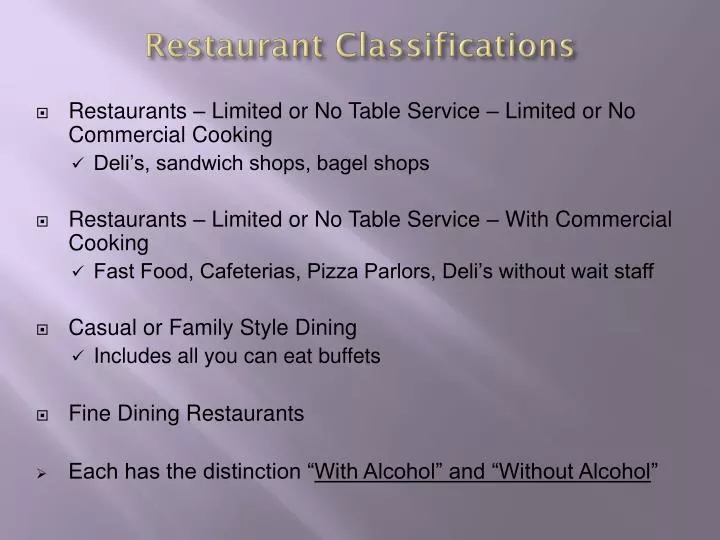 restaurant classifications
