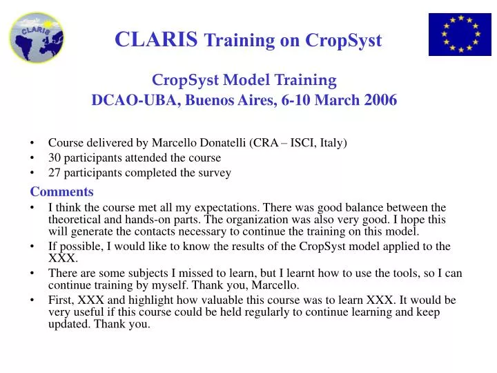 cropsyst model training dcao uba buenos aires 6 10 march 2006