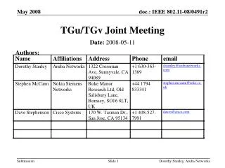TGu/TGv Joint Meeting