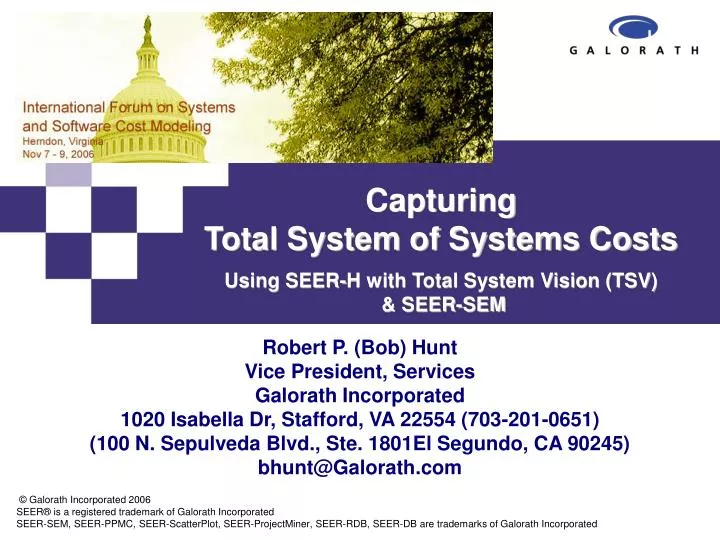 capturing total system of systems costs using seer h with total system vision tsv seer sem