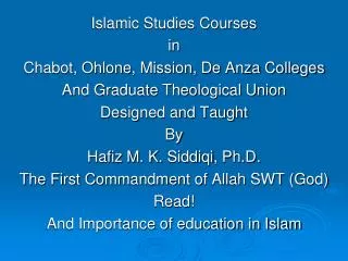 Islamic Studies Courses in Chabot, Ohlone , Mission, De Anza Colleges