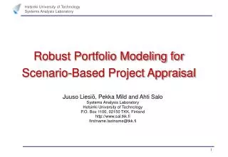 Robust Portfolio Modeling for Scenario-Based Project Appraisal