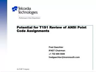 Potential for T1S1 Review of ANSI Point Code Assignments