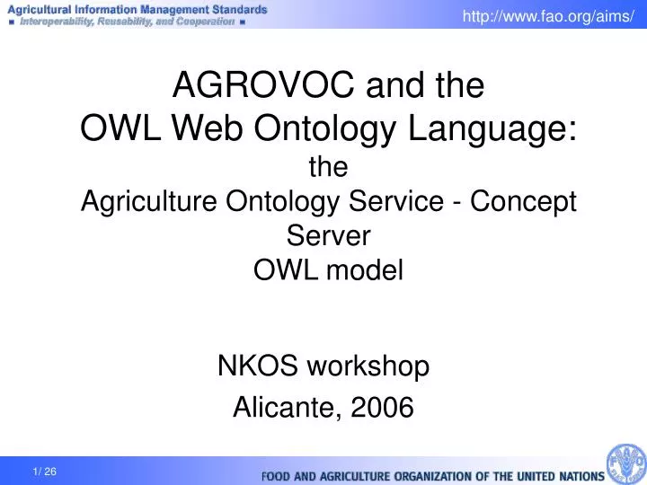 agrovoc and the owl web ontology language the agriculture ontology service concept server owl model