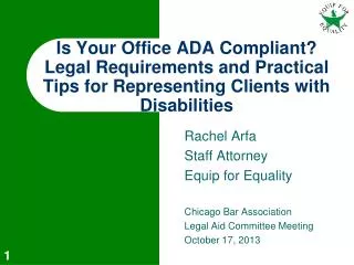 Rachel Arfa Staff Attorney Equip for Equality Chicago Bar Association Legal Aid Committee Meeting