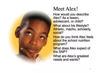 Meet Alex! How would you describe Alex? As a tween, adolescent, or child?