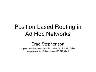 Position-based Routing in Ad Hoc Networks