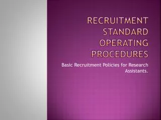 Recruitment Standard Operating Procedures