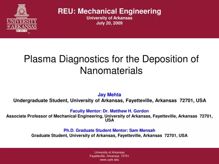 plasma diagnostics for the deposition of nanomaterials