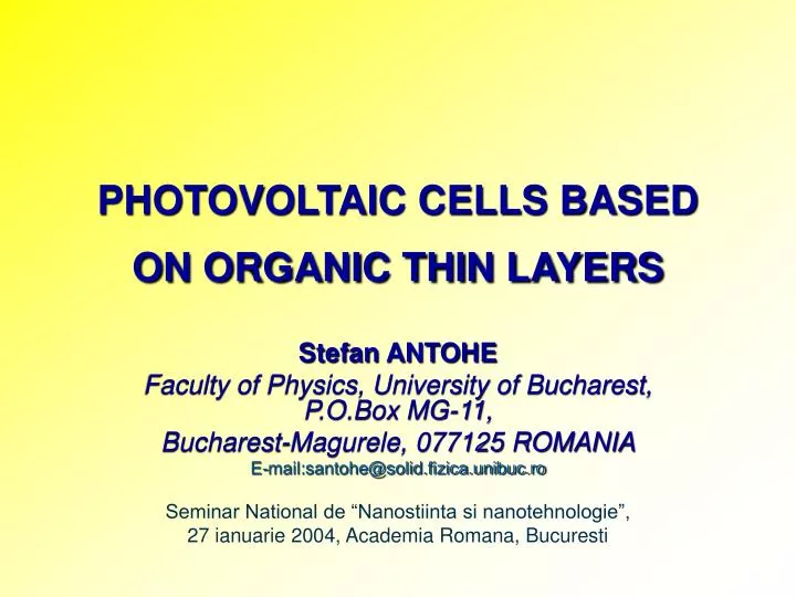 photovoltaic cells based on organic thin layers