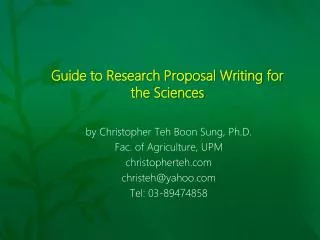 Guide to Research Proposal Writing for the Sciences