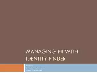Managing PII with Identity Finder