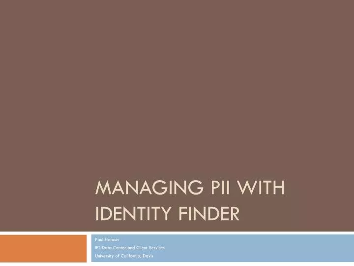 managing pii with identity finder