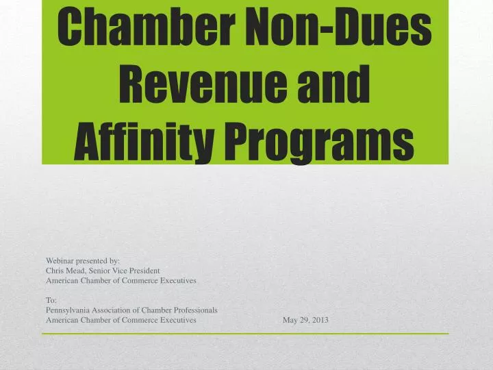 chamber non dues revenue and affinity programs