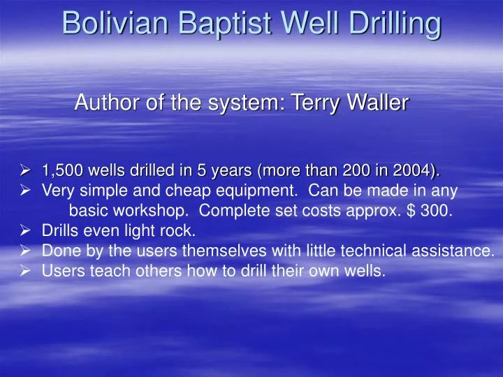 bolivian baptist well drilling