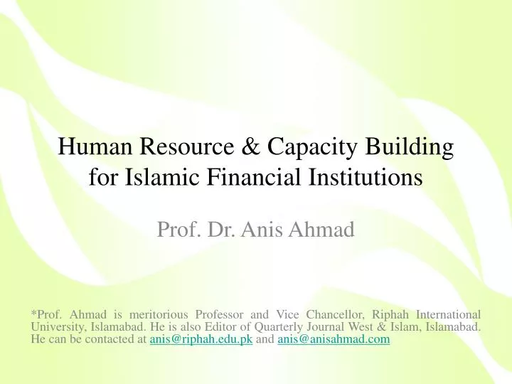 human resource capacity building for islamic financial institutions