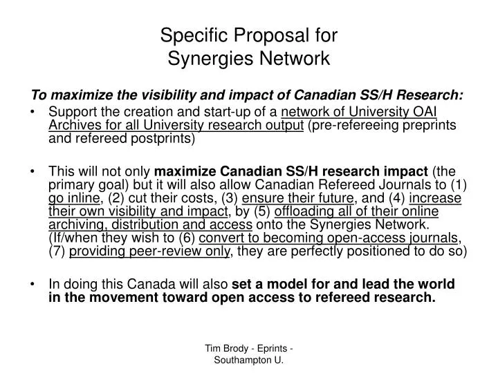 specific proposal for synergies network