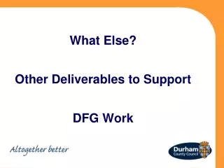 What Else? Other Deliverables to Support DFG Work
