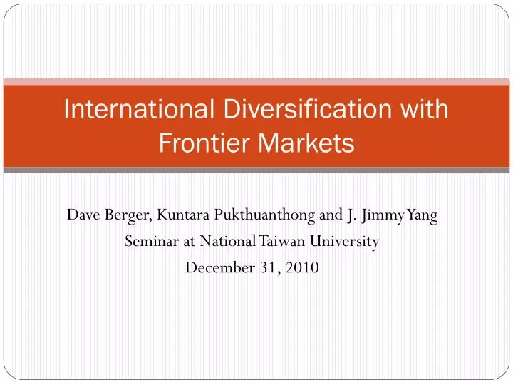international diversification with frontier markets