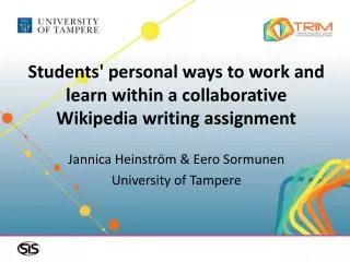 Students' personal ways to work and learn within a collaborative Wikipedia writing assignment