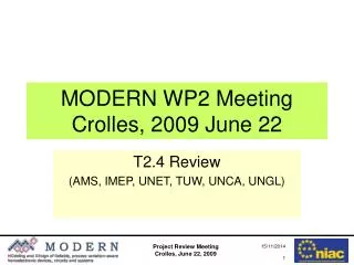 MODERN WP2 Meeting Crolles, 2009 June 22