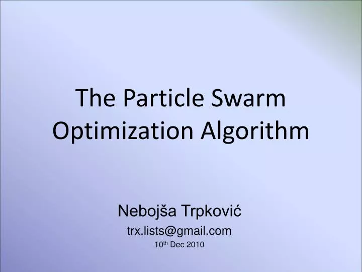 the particle swarm optimization algorithm