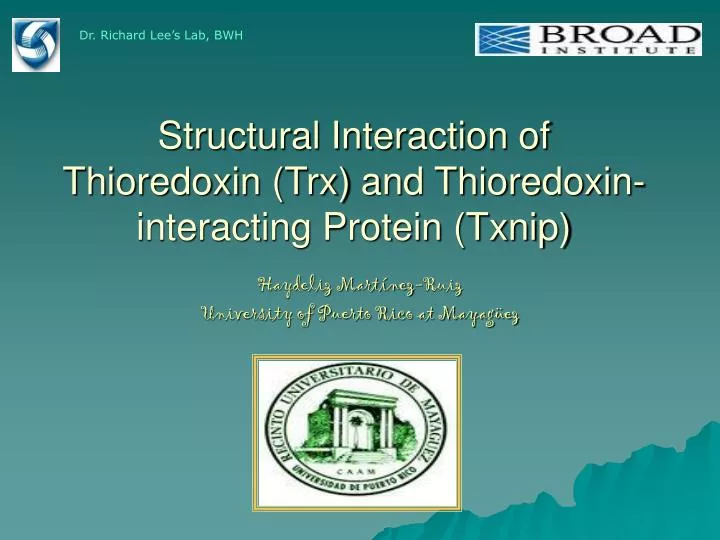 structural interaction of thioredoxin trx and thioredoxin interacting protein txnip