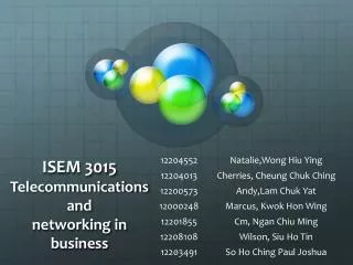 ISEM 3015 Telecommunications and networking in business