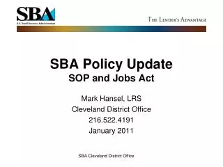 SBA Policy Update SOP and Jobs Act