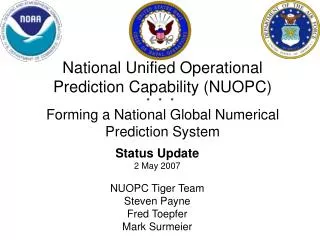 Status Update 2 May 2007 NUOPC Tiger Team Steven Payne Fred Toepfer Mark Surmeier